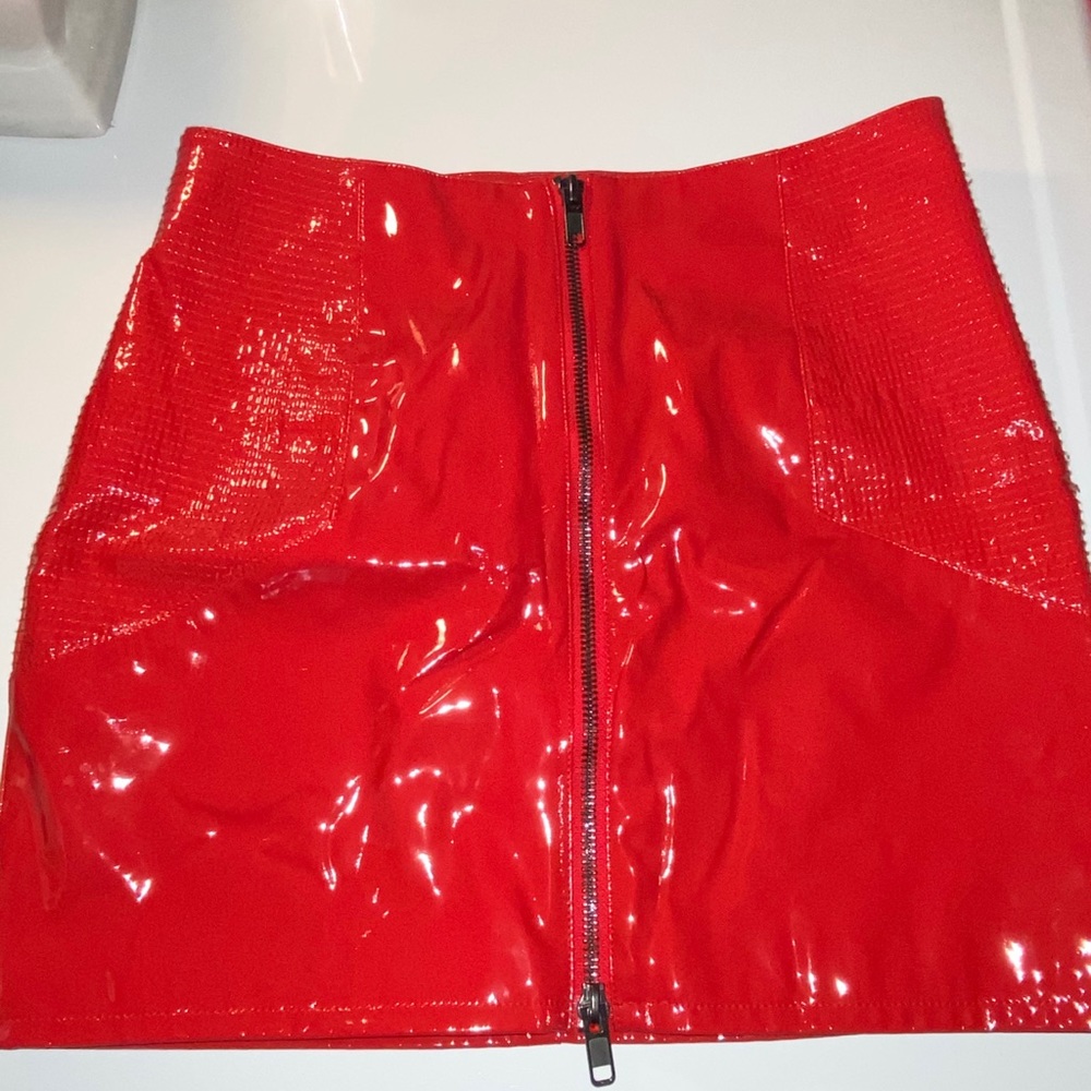 Red Faux Leather Skirt